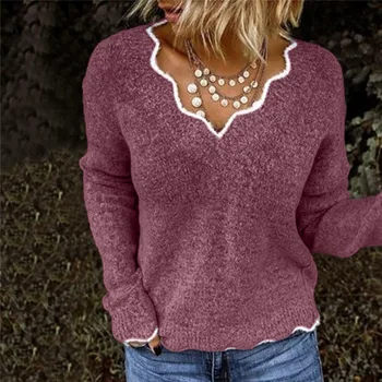 

Women Knitted Sweater 2019 Winter Autumn Long Sleeve Warm Pullover Sweater Casual V-neck knitted Tops Jumpers chandail Female 40