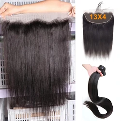 Straight Bundles With Frontal 100% Natural Human Hair 13X4 Lace Frontal Straight Hair Brazilian Remy Frontal and Bundles