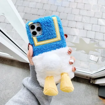 

Cute Warm Fuzzy Duck Phone Case For iphone 7 8 plus 11 Pro Max X XR XS Max Back Cover Fashion Funny Cartoon Soft Cases Funda