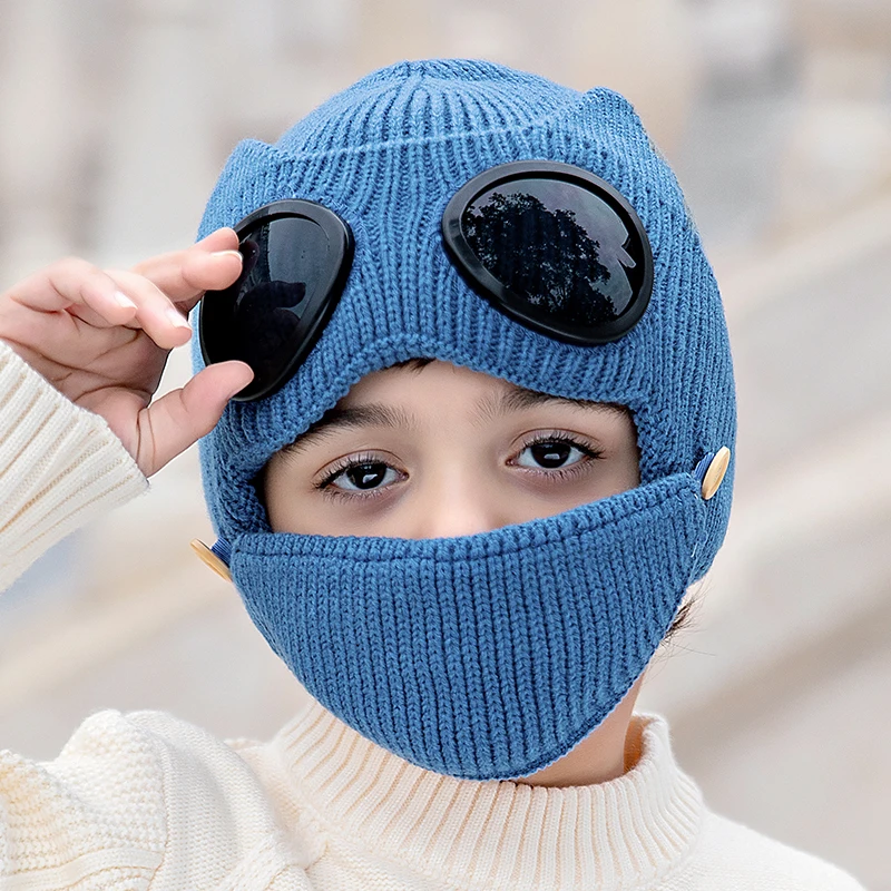 Bonnet tricoté unisexe pour enfants, bonnet de ski, masque de cagoule,  protection du visage et du