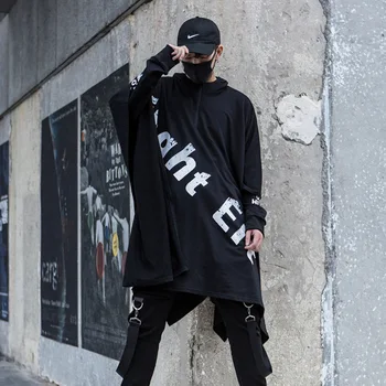 

Mens High Street Hip Hop Punk Hoodie Loose Shawls Jacket Oversized Male Fashion Casual Hooded Sweatshirt Cloak Stage Costumes