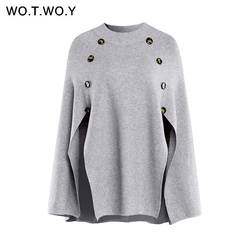 Buy WOTWOY 2019 Knitted Cloak Sweater Women Casual Loose Shawl Autumn Winter Streetwear Poncho Women Sweater And Pullovers Plus Size
