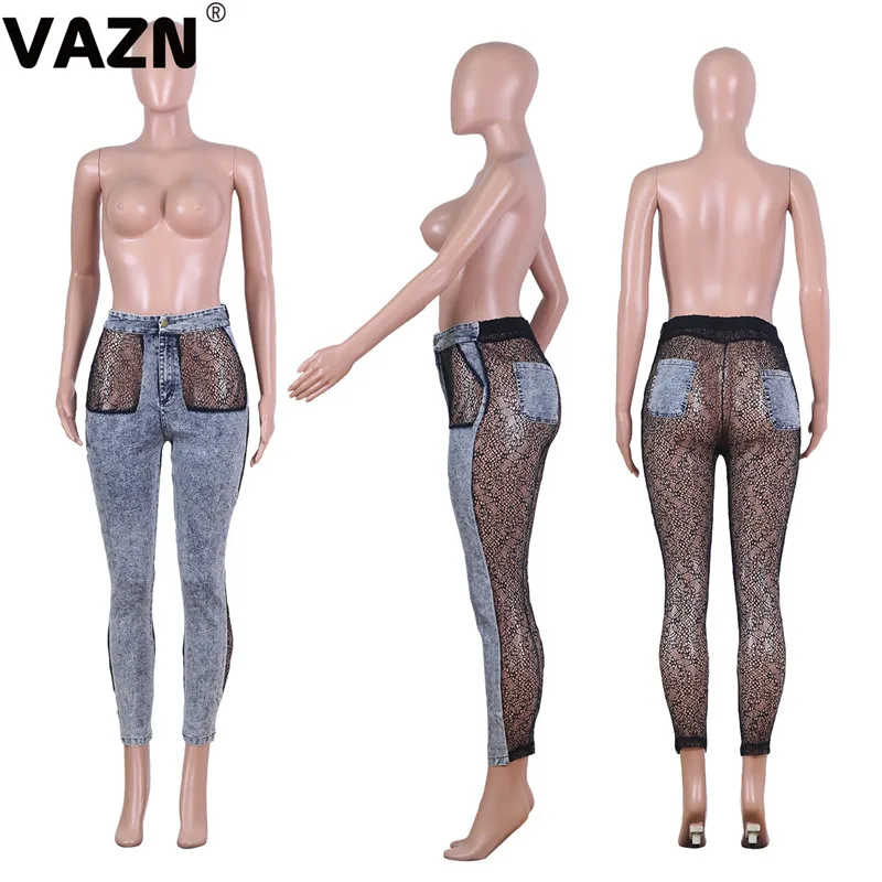 VAZN NK055 Топ Upsurge лоскутный Змеиный узор винтажный сексуальный ночной клуб умный эластичный дикий Джокер женские джинсовые узкие брюки