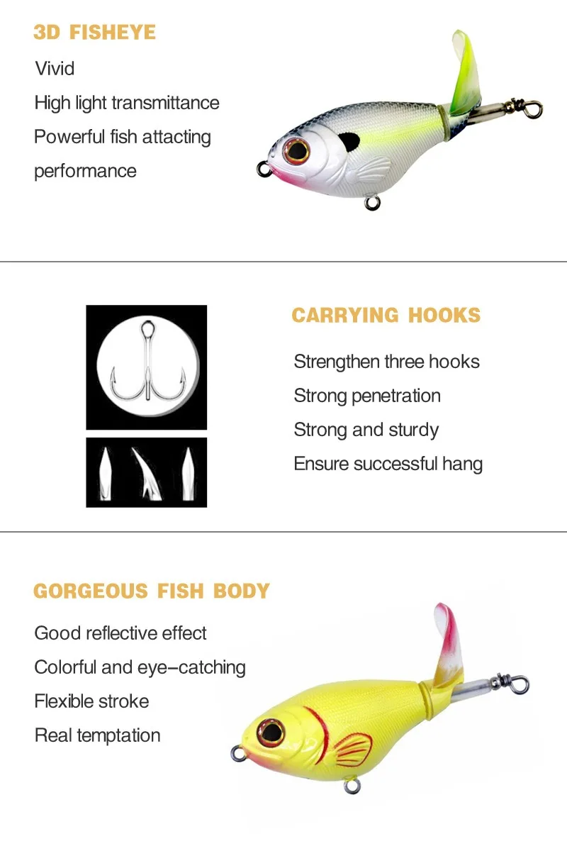 Artificial Fishing Lure, Crankbait, Whopper Plopper , Topwater Fishing Lure, SwimBait, Hard Popper, Rotating Tail Tackle