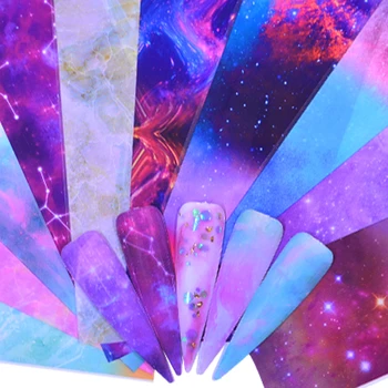 

YZWLE 10PCS Nail Foil Sticker Set Holographic Starry Sky Adhesive Wraps Transfer Paper Marble Shining Nail Art Decal Gel Slider