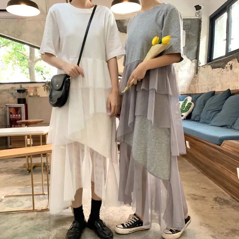 Yfashion летнее платье женские свободные хлопковые топы Лоскутные сетчатые Многослойные макси платья модные женские платья Femme vestidos mujer