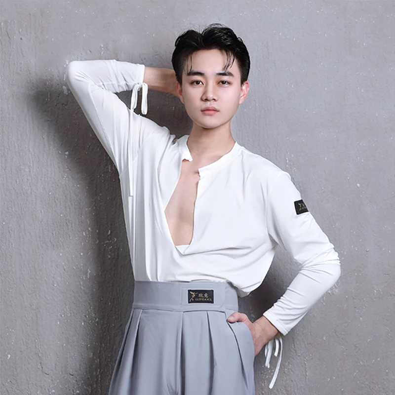 

Топ Мужской для латиноамериканских танцев с V-образным вырезом и длинным рукавом