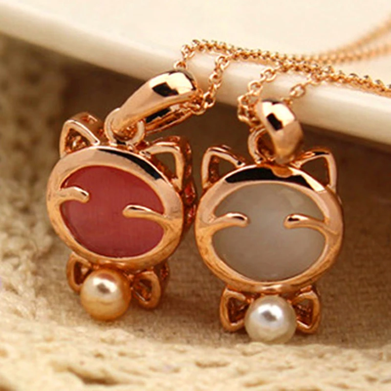 New Fashion Jewelry Lucky Cat Bohemian Statement Necklace Cat Eye Stone Pendant Necklace Female Elegant Necklace 2021