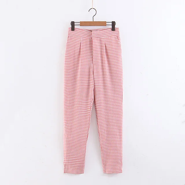 pink plaid pants womens