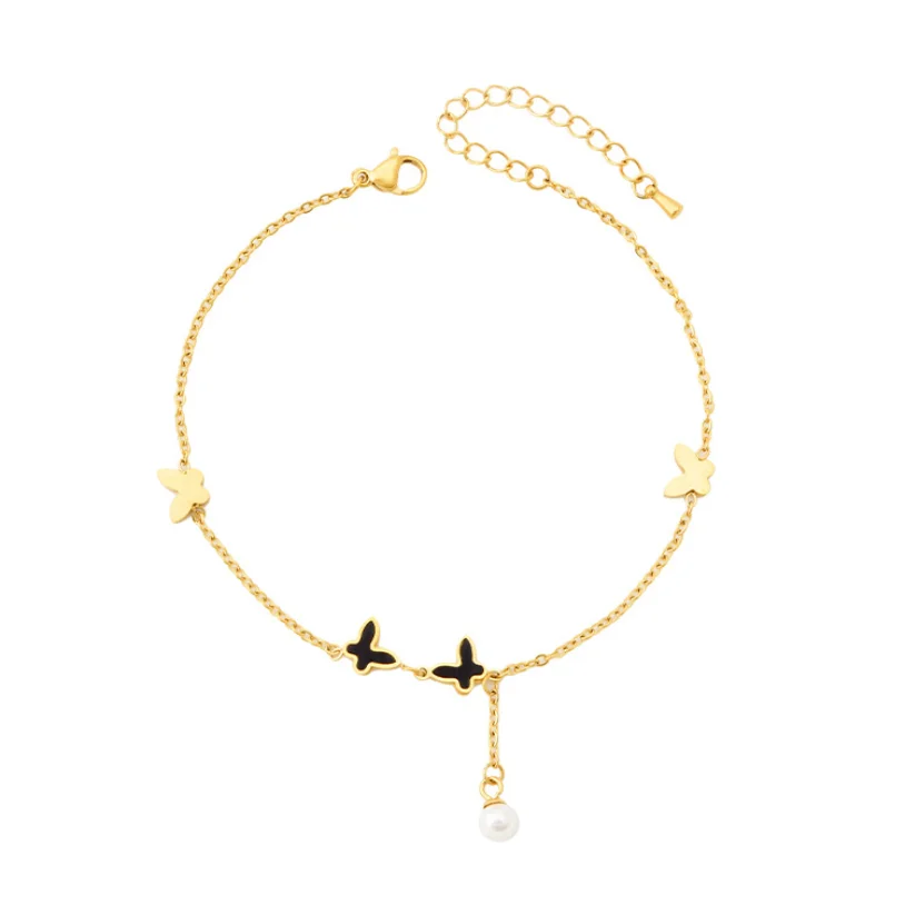 Ankle Chains 316L Stainless Steel New Fashion High-end Jewelry Numerous Butterflies Pearl Tassel Charm Chain Elegant Anklet For Women