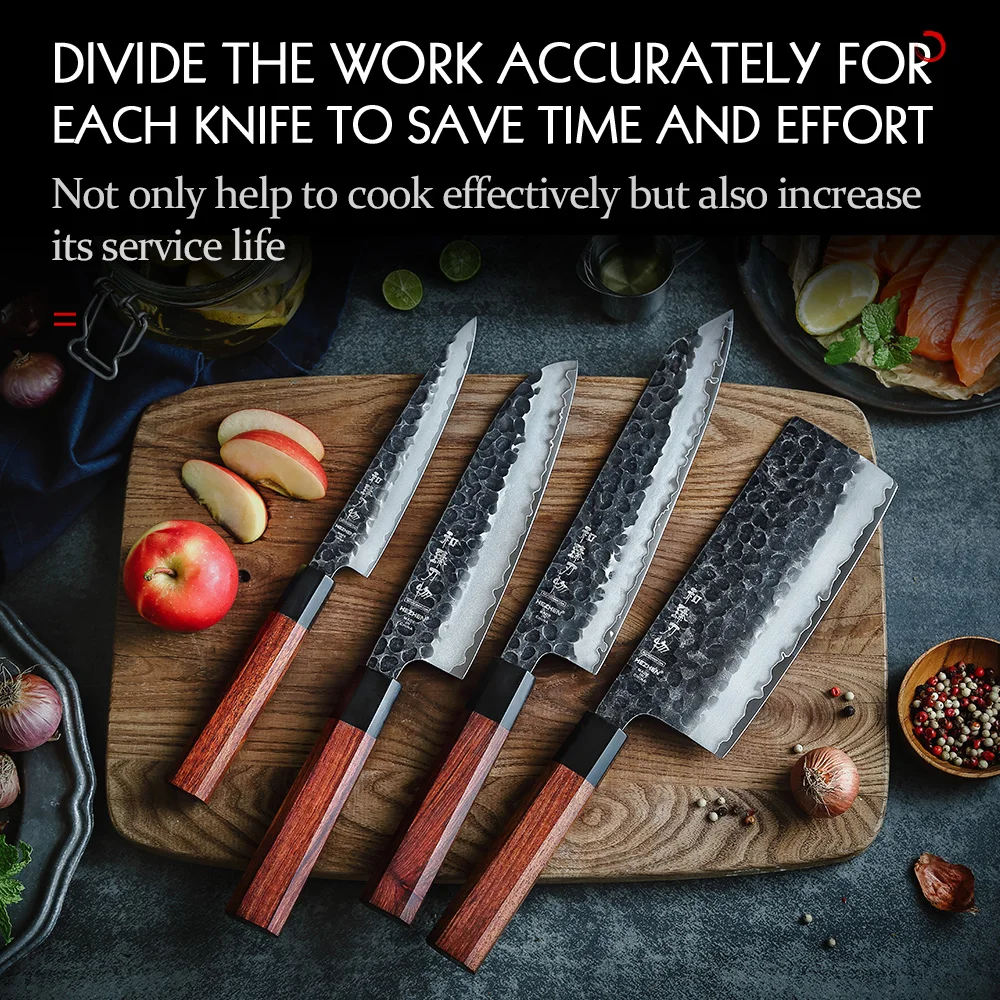 HEZHEN 7pcs Kitchen Knives Set Professional Forging Damascus High Carbon Steel Chef Knife Santoku Bread Knife Utility Knife Fruit Knife 3cr14