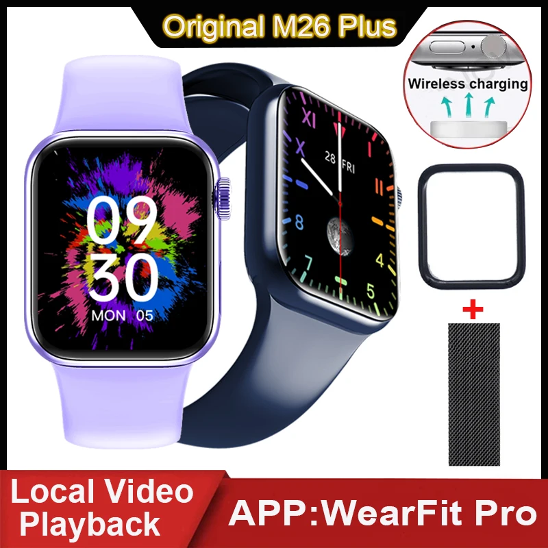 2021 New Original M26 Plus Smartwatch with Wireless Charging Series 6 Fitness Sport Smart Watch for Men Women Pk HW22 W26 W46