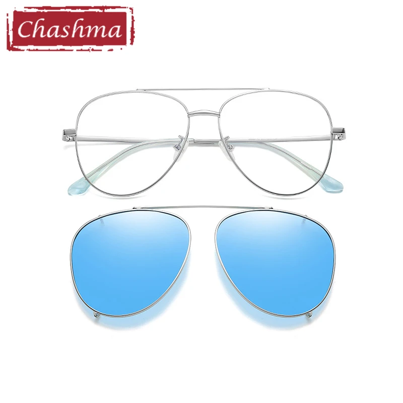 Очки Chashma Pilot с магнитным зажимом, поляризованные линзы с солнцезащитными очками для мужчин, спортивные стильные очки - Цвет оправы: Silver with Blue