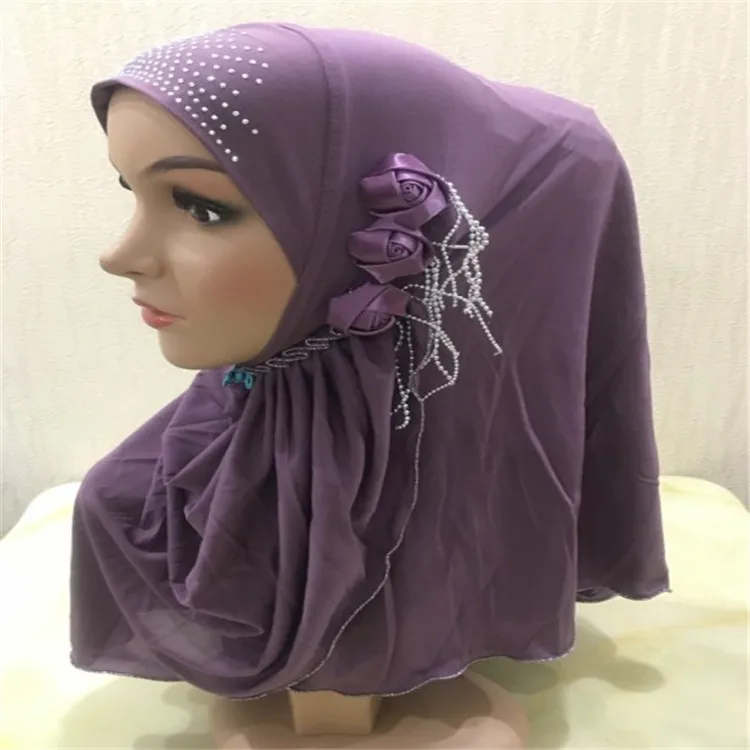 Arab crystal woman hijab floral muslim Amira stretchy scarf for lady ice silk wraps Wholesale