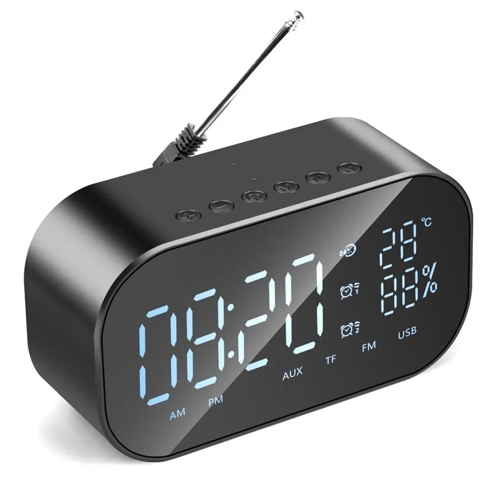 Mini Bluetooth Speaker Wireless Stereo Aluminum Parlante Portable LCD FM Radio Alarm clock TF Line in Outdoor Speakers