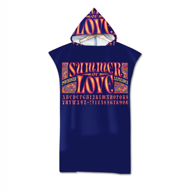 Adult Kids Microfiber Quick Drying Peace and Love Pattern Absorbent Hooded Beach Bath Towel Diving Suit Changing Robes Poncho 16