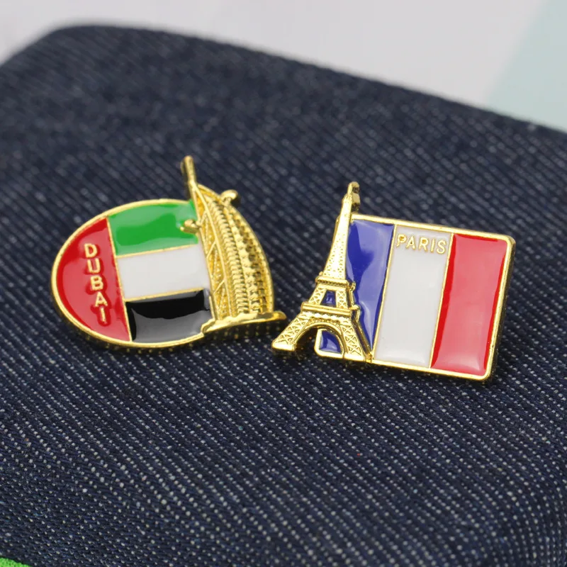 National World Flag Brooch Love Stars France Eiffel Tower Italy Dubai Architecture Pin Flags Neckline Suit Jewelry Accessories | Украшения