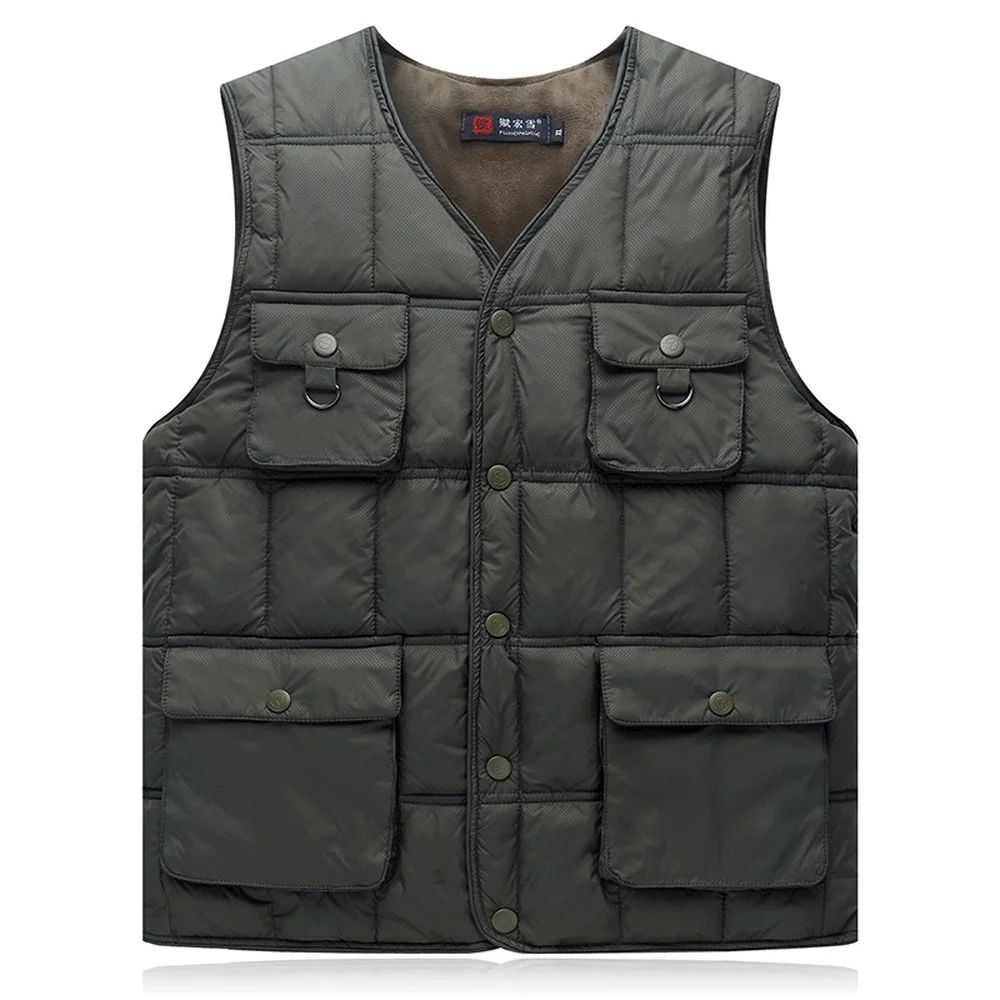 Multi Pocket Winter Cotton Vest For Men Padded Khaki Blue Outerwear