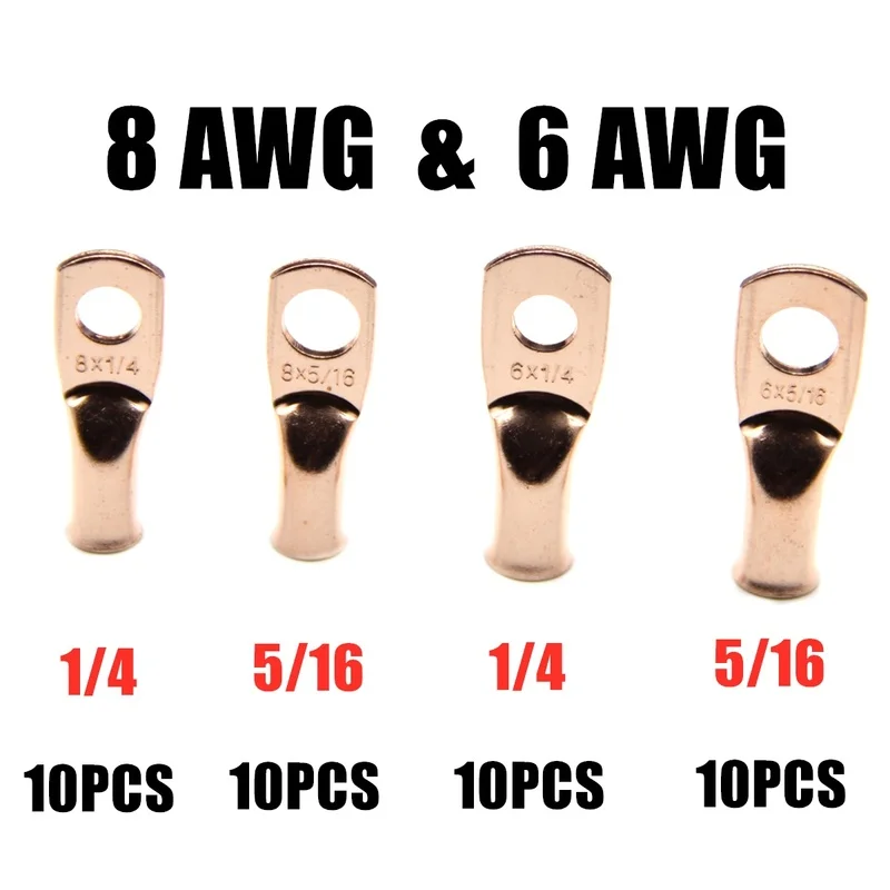 40 шт. 8& 6AWG 5/1" 3/8" медное кольцо батарея обжимные клеммы соединительные кабельные наконечники ушко 16 мм электрические принадлежности болт отверстие