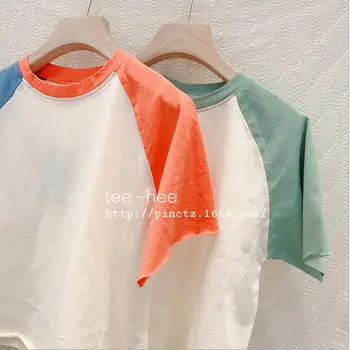 

2020 new girls boys patchwork t-shirt summer short sleeve cotton fashion kids top 3-9t HV132