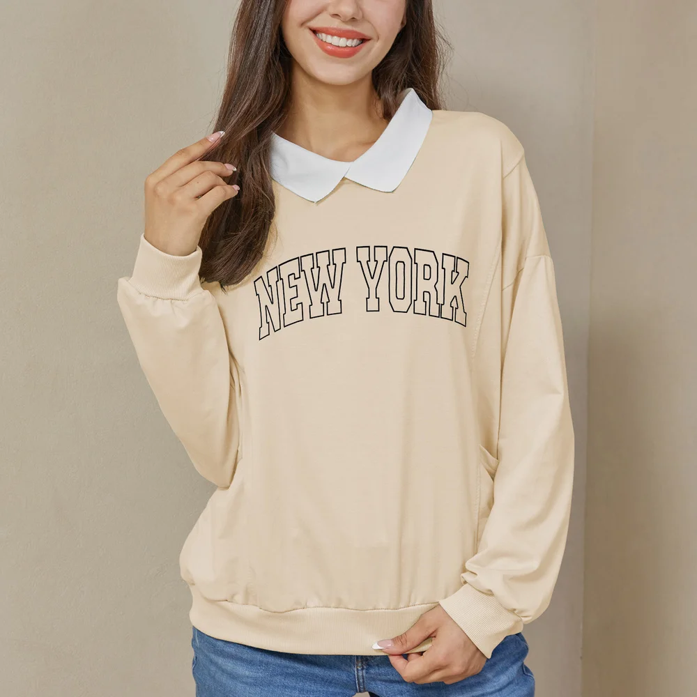 

New York Letter Print Sweatshirt Women 90s Aesthetic Hoodie Cotton Oversized Harajuku Sweatshirts Pullover Vintage Fashion Tops