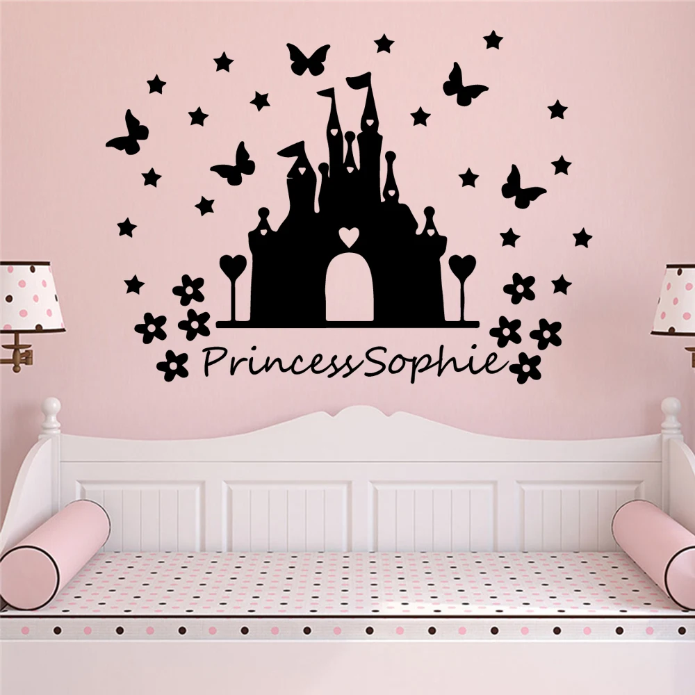 Princess Castle Wall Sticker Decal Custom Name Personalised Nursery Kids Bedroom 