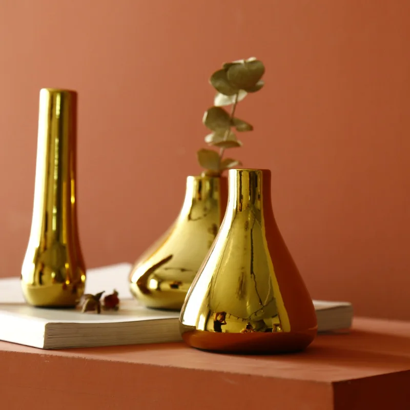 Ceramic Vase for Dried Flower, Small Bottle, Table Decoration, Arrange Flowers, Film Props, Gold Charger, Luxury 3