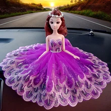 

Chinese Wedding Dress Dolly With Wreath Embroidery Texture Auto Interior Decorations Girls Toys Ornament Car Accessories