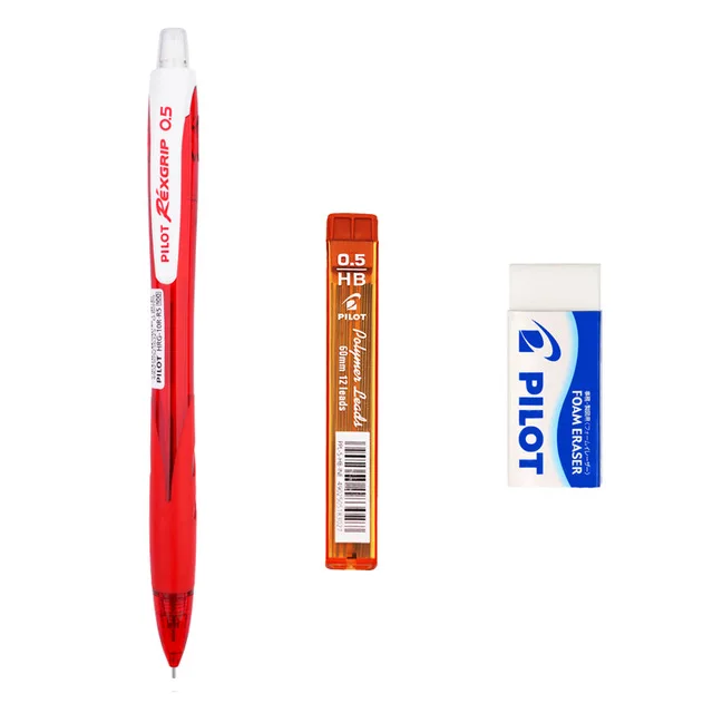 PILOT набор HRG-10R Нескользящая ручка механический карандаш 0,5 мм PPL-5 Карандаш свинец 1 механический карандаш+ 1 трубка заправка+ 1 ластик - Цвет: Красный