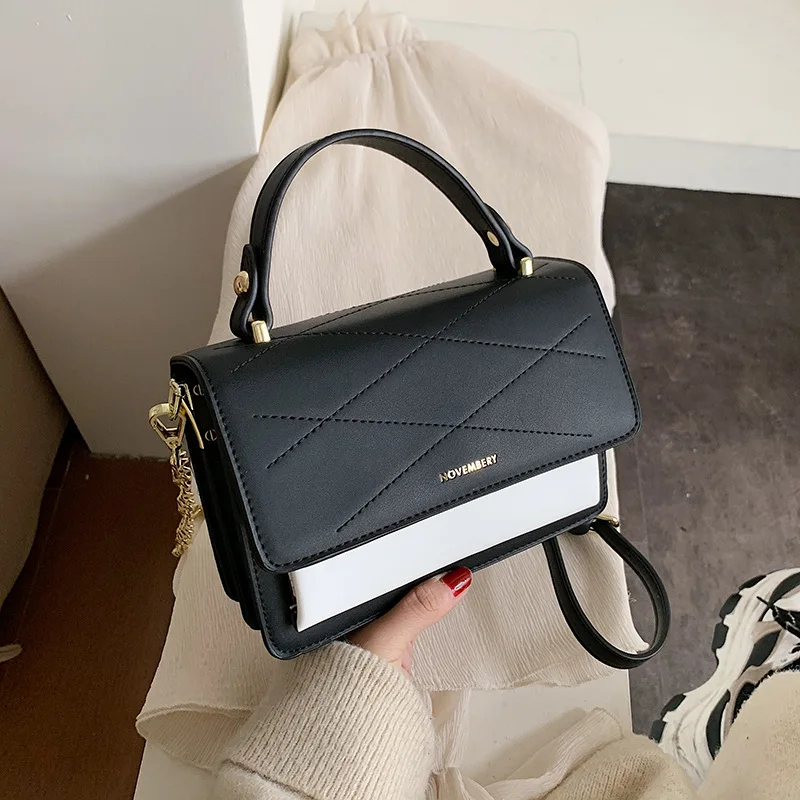 

2020 Spring New Style WOMEN'S Bag Korean-style INS Wind Lettered Square Sling Bag Contrast Color Car Suture Shoulder Envelope Ba