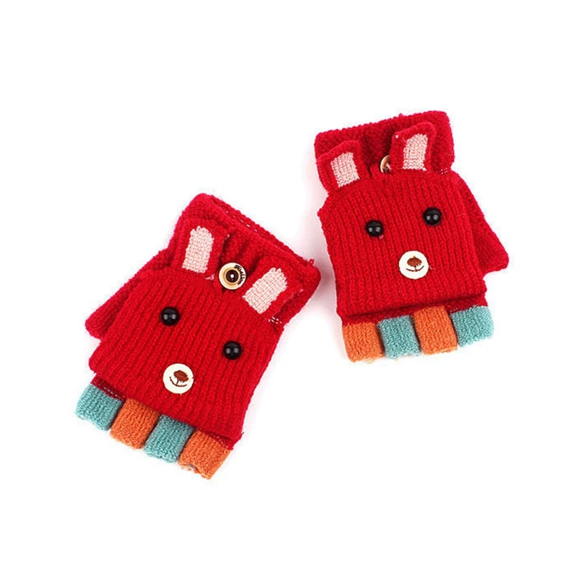 Зимние Детские теплые перчатки, От 3 до 8 лет, кашемировые вязаные перчатки на половину пальцев, рукавицы Мультфильмы для мальчиков и девочек