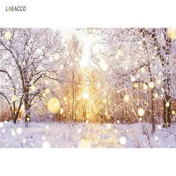 

Laeacco Winter White Snow Scenic Tree Forest Shine Light Bokeh Baby Birthday Party Backdrop For Photography Photo Background