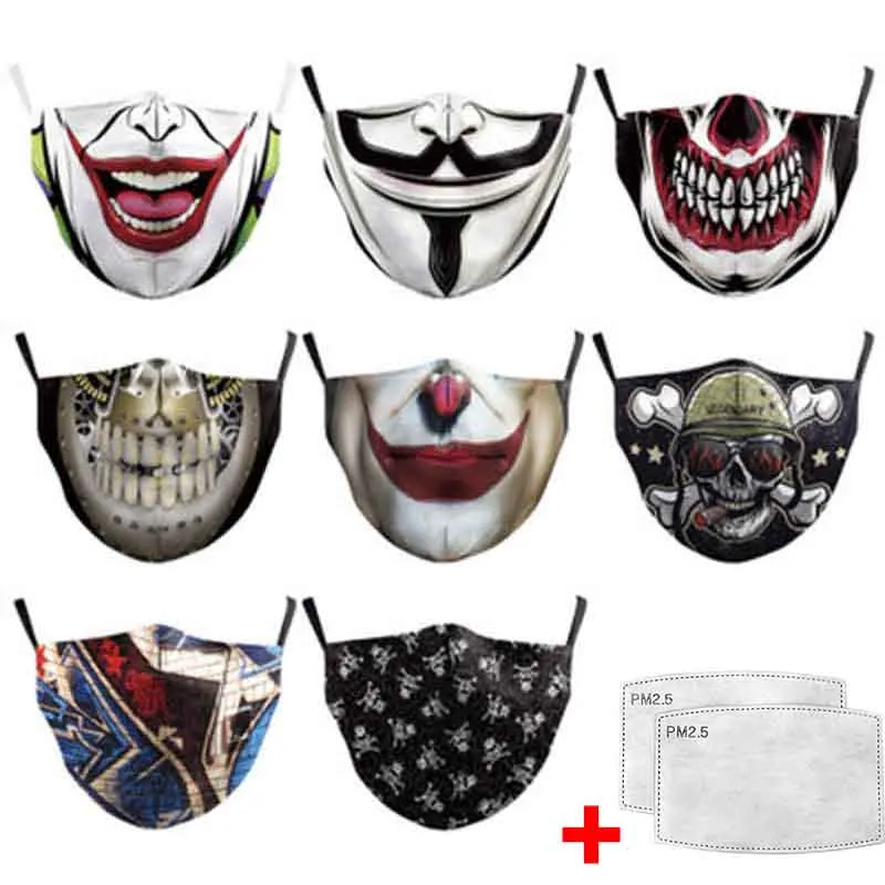 Cosplay Joker 3D Печатный повторяющийся смываемая маска фильтр с активированным углем