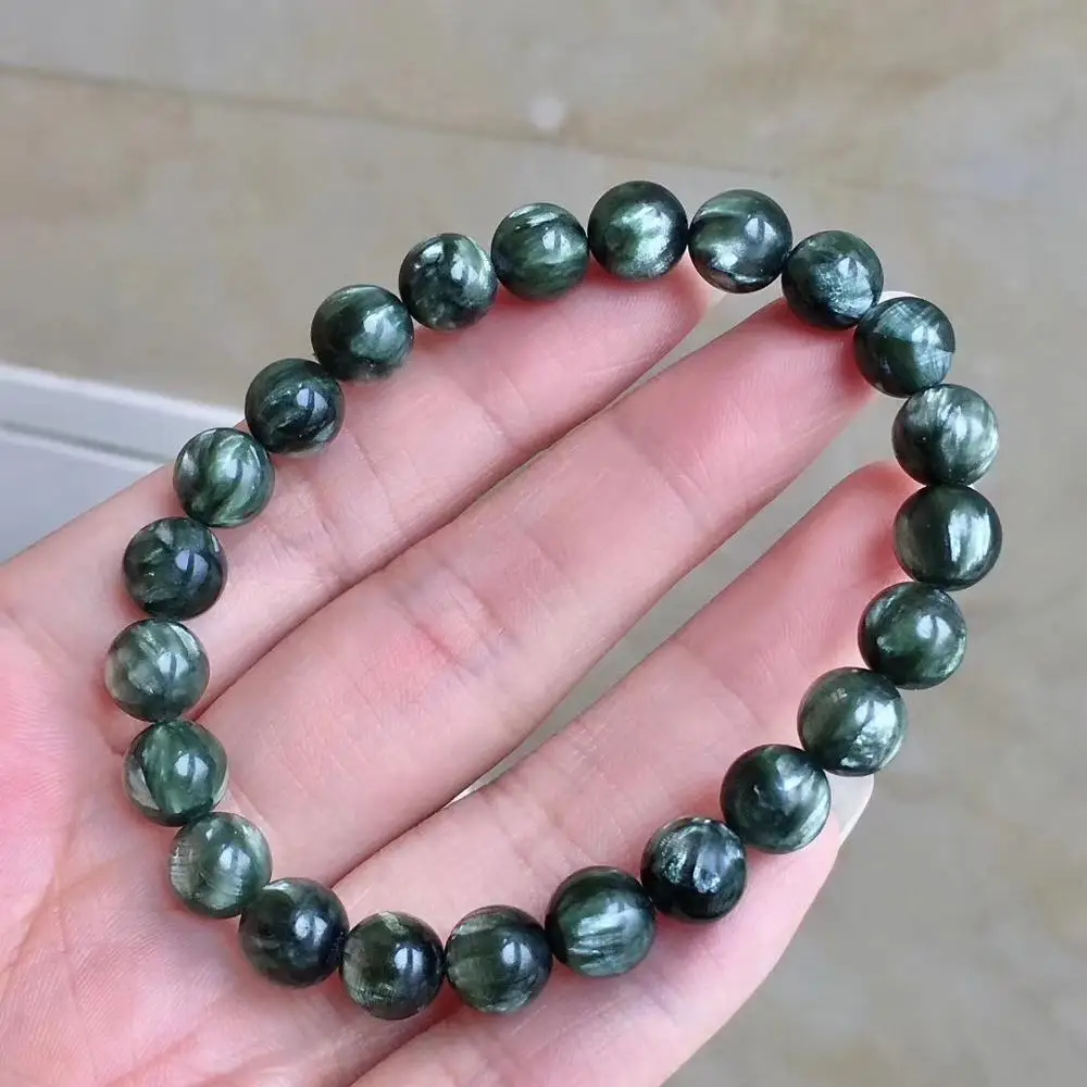 

Natural Green Seraphinite Gemstone Bracelet Women Men 8mm Round Beads Fashion Jewelry Seraphinite Beads AAAAA