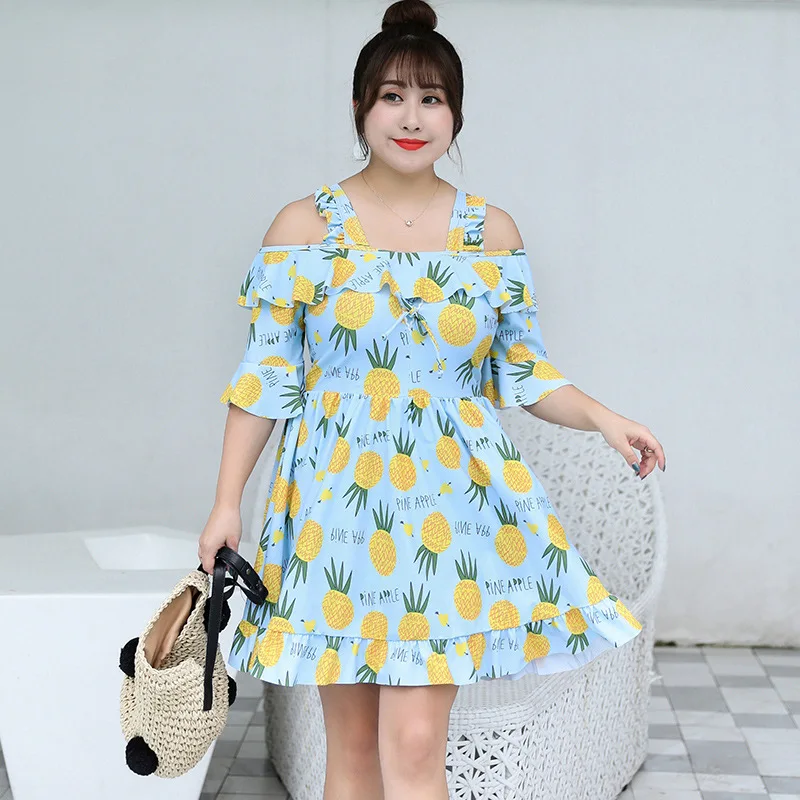

[Sold Out Lower Rack] Summer New Style to Increase the Fat Mm off-Shoulder Swimwear Pineapple Anti-Exposure Hot Springs Bathing