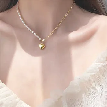 

2020 Elegant Smooth Love Pearl Asymmetric Chain Necklace for Women Students Fashion Party Choker Jewelry Gifts For Girls