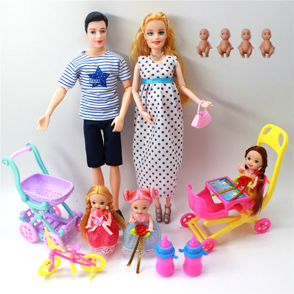 Moda presentes de natal crianças brinquedos boneca grávida mãe/papai/menina/bebê  scooter 6 pessoa família casal combinação para barbie jogo - AliExpress