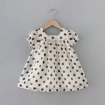 

during Summer in Korea Girls Dress Polka Dot Short Sleeve Princess Dress Chao Yang Gas Cute Baby Above Knee, Mini Print Cotton