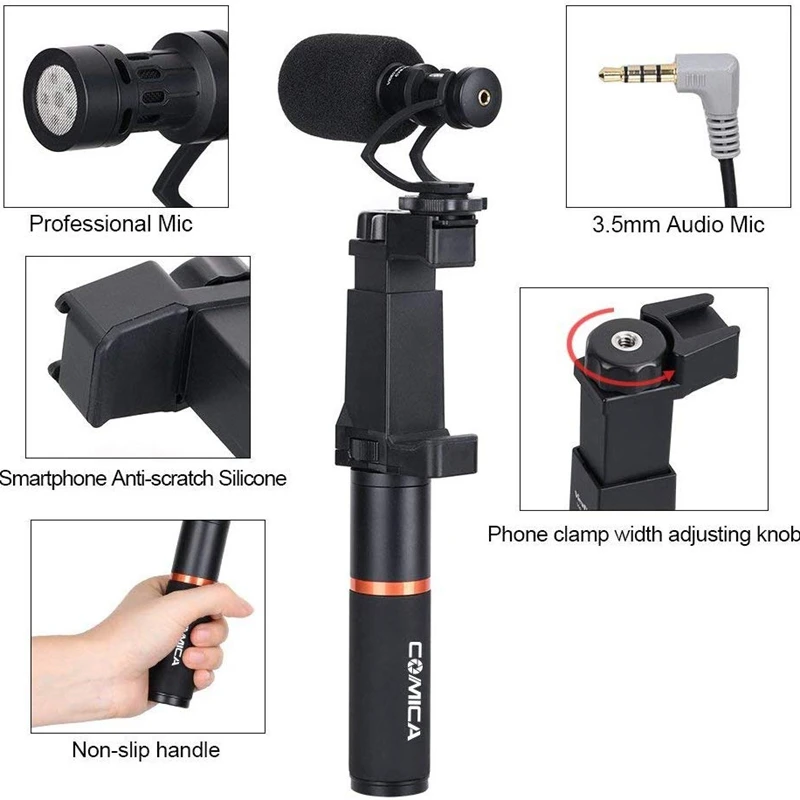 

Phone Video Kit,Comica CVM-VM10-K1 Smartphone Microphone Kit Rig with Cardioid Directional Microphone for iPhone 7/8/X/XR,Samsun