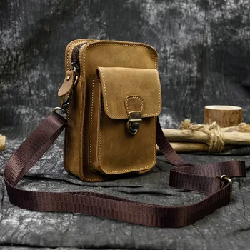 

MAHEU Genuine Leather Belt Pounch Waist Bag Bum Bag for Men Male Shoulder Bag Waist Pouch Cowskin Vintage Phone Bag
