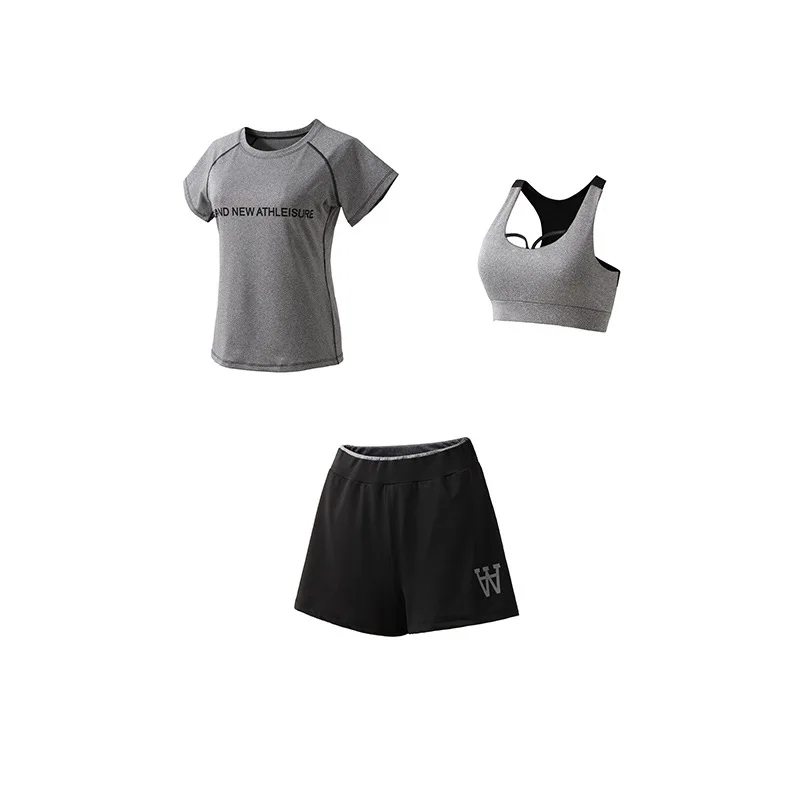 Grey short set Crocosport, женский спортивный костюм, набор, быстросохнущий, для тренировок, бега, йоги, фитнеса, спортивная одежда, Femme, топы для женщин, леггинсы, комплект с бюстгальтером - Цвет: Grey short set