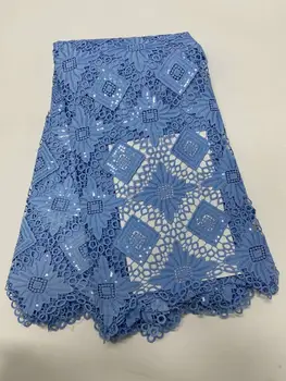 

High Quality sky blue sequin Embroidered French Lace Fabric Nigerian Water Soluble Cord Lace For Wedding FR815