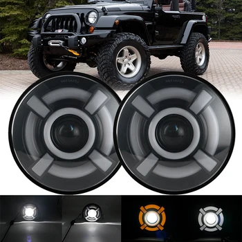 

2 PCS 7 Inch Round LED Headlight with White/ amber Turn Signal DRL for Jeep Wrangler Jk Tj Hummer H1 H2 Led Headlight H4