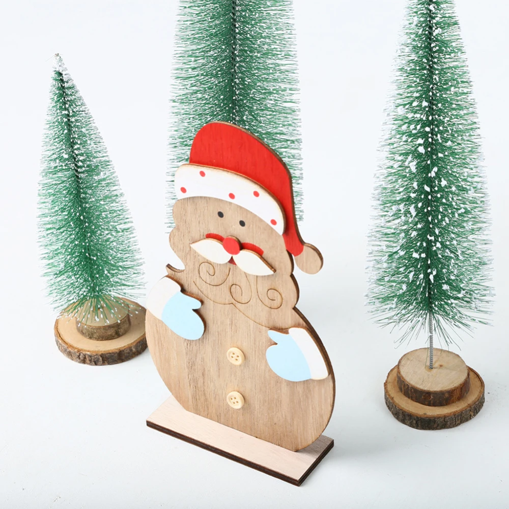Мультяшные рождественские украшения DIY деревянные поделки Санта-Клаус Снеговик деревянные украшения Искусственный цветы поставки украшения стола