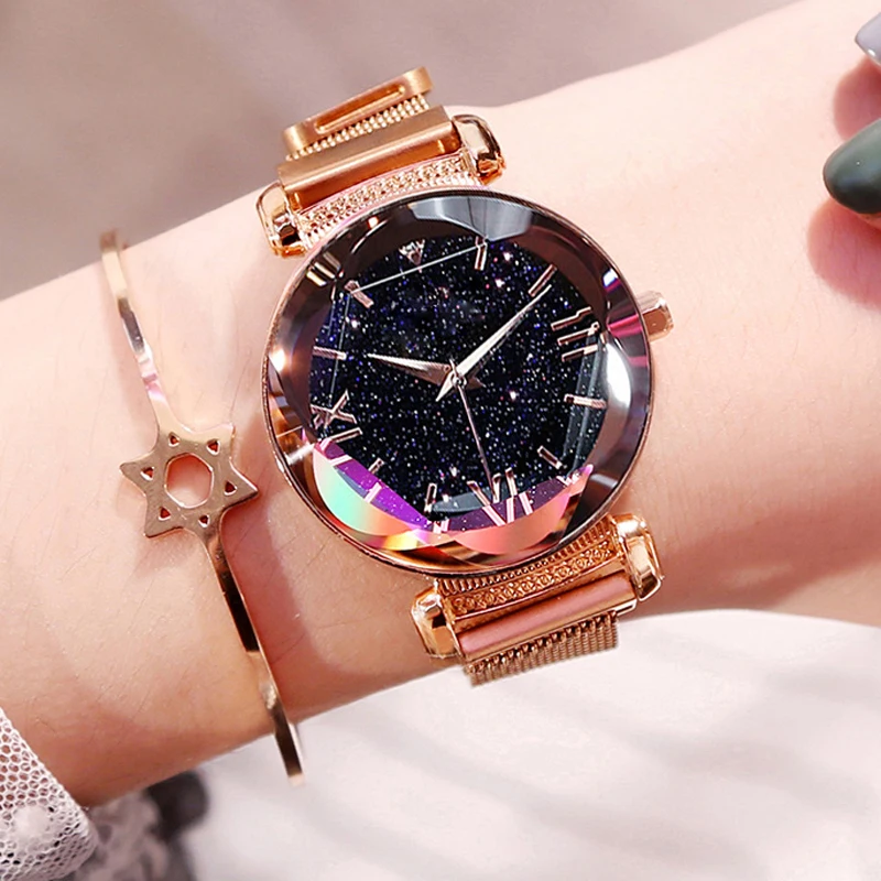 Роскошные женские часы из розового золота, модные женские часы с бриллиантами, звездное небо, магнитные часы, женские наручные часы, часов, Saati Reloj