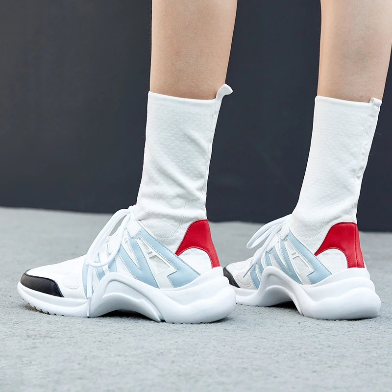 2019 Winter Mid-High Boots Women Sneaker Boots Sexy Black White Booties Stretchable Size 35-40 2019 Winter Mid-High Boots Women Sneaker Boots Sexy Black White Booties Stretchable Size 35-40