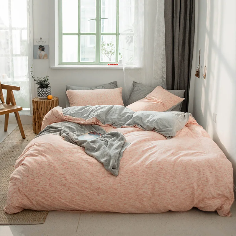 CHAUSUB Simple Knitted Cotton Bedding Set 4PCS Quality Egyptian Cotton Duvet Cover Soft Bed Cover Sheets King Queen Size