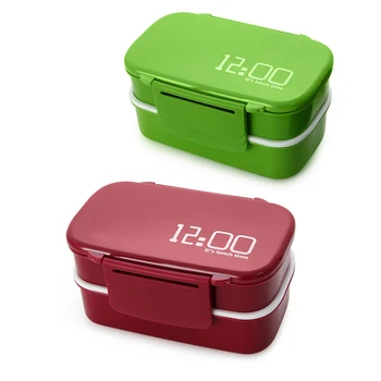 

2Pcs Large Capacity 1400Ml Double Layer Plastic Lunch Box Microwave Oven Bento Box - Red & Green