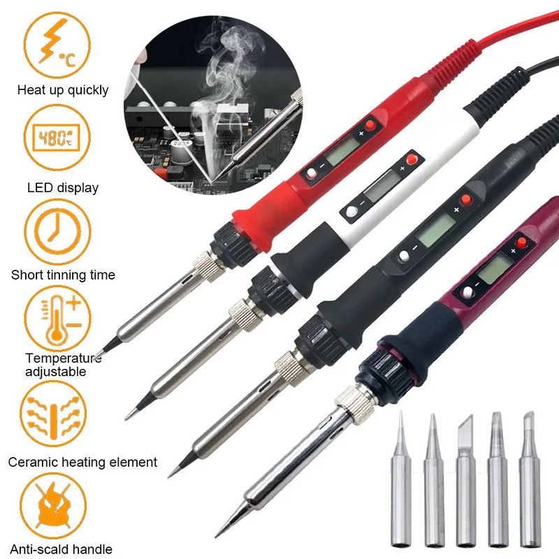 

NEW 80W Adjustable Temperature Electric Soldering Iron Welding Rework Repair Kit with Solder Tips