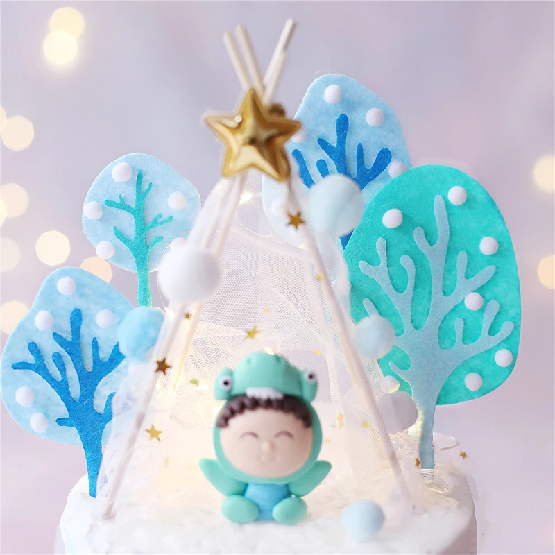 Зимний войлок дерево снежинка пингвин торт Топпер для душа ребенка снеговик выпечки принадлежности на год вечерние украшения сладкие подарки